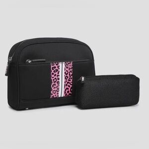 Jen &Co TONI NEOPRENE Pink/Black Leopard Print Cosmetic Case